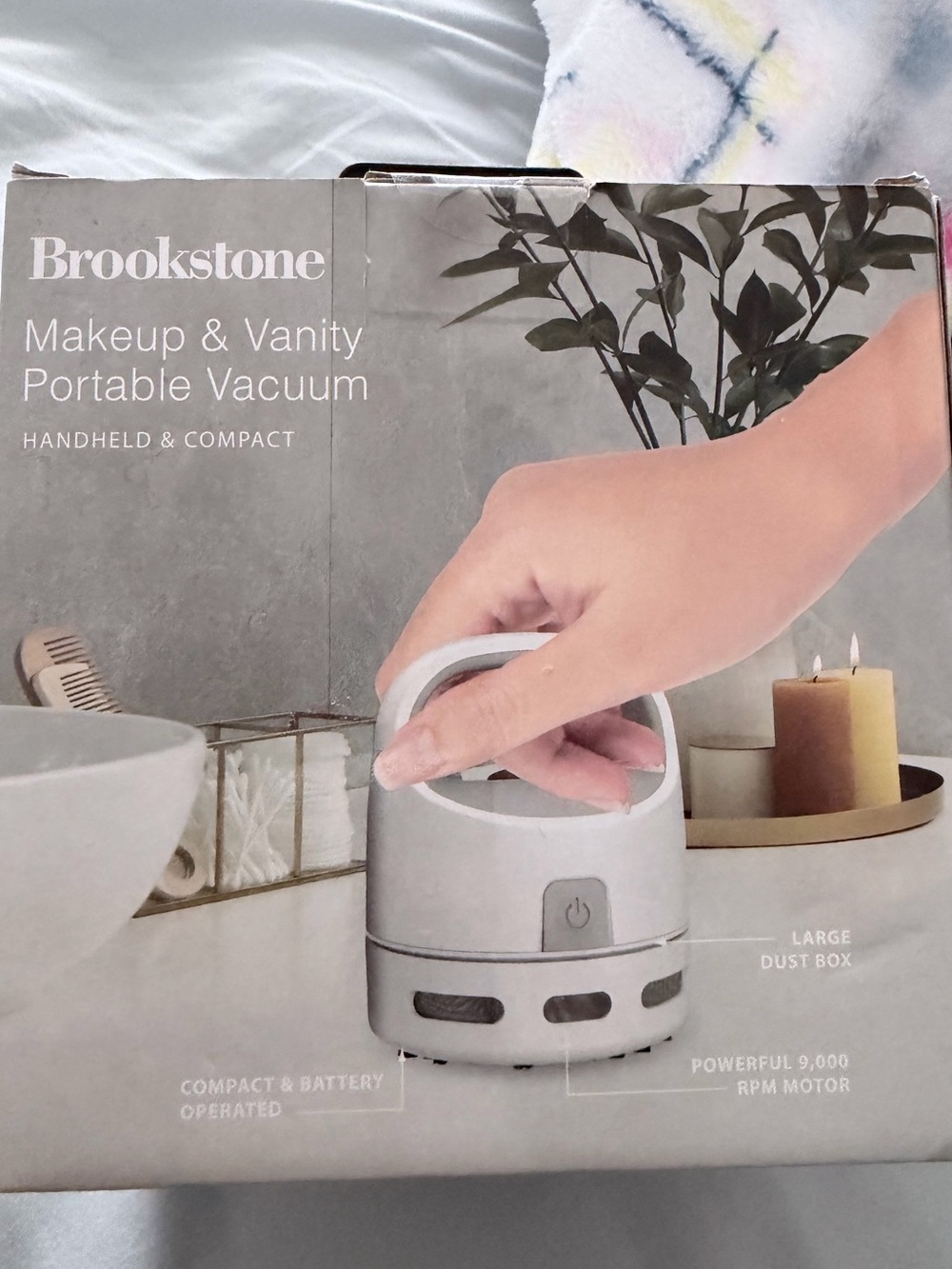 Brookstone White & Gray Makeup & small Vanity Portable Vacuum - Handheld Compact